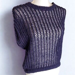 BCBG MAXAZRIA Women Open Weave Short Sleeve Sweater Small Cotton Blend